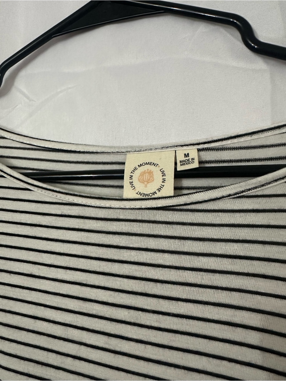 Striped Long-Sleeve Peplum Tee - Black & White - Picture 2 of 3